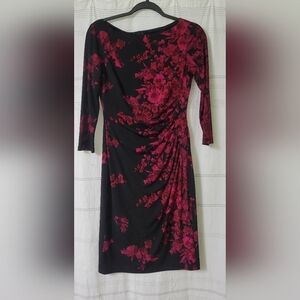 CHAPS  black flower dress3/4 sleeves Size Small EUC